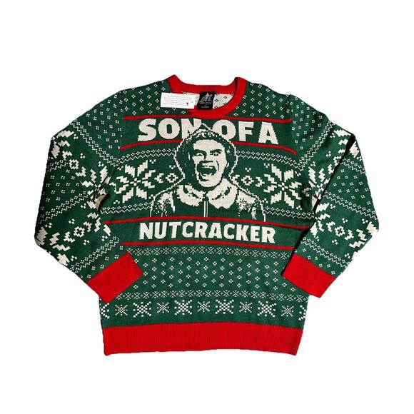 Will Farrell Elf Son of a Nutcracker Ugly Christmas Sweater Large Mens Red Green - Picture 1 of 8